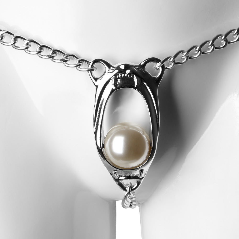 chain pearl female chastity panties